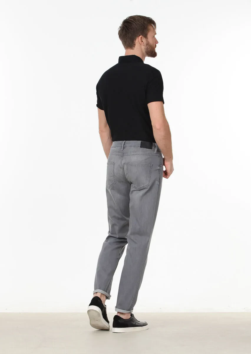 Grey Slim Fit Denim Cotton Blended Trousers - 4
