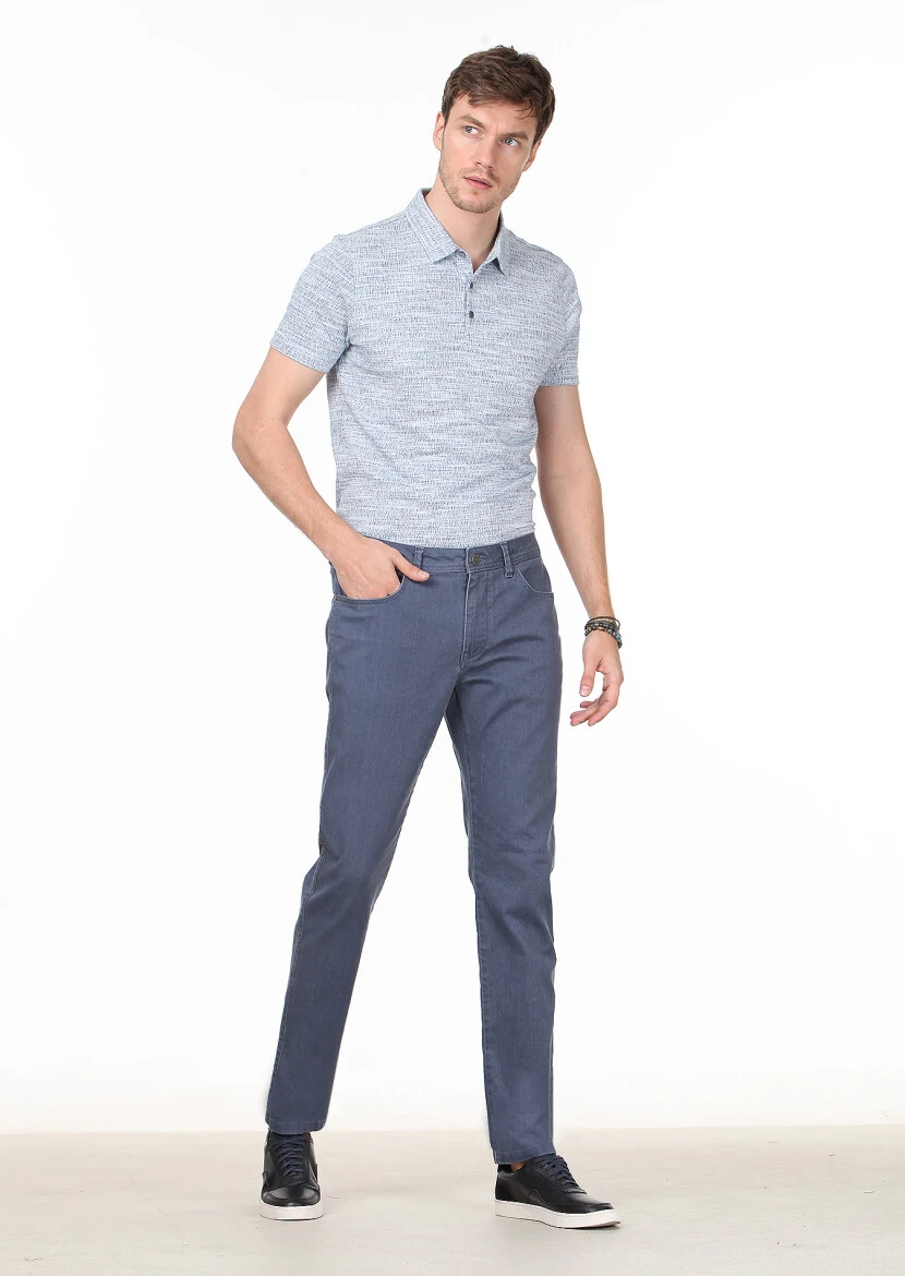 Grey Slim Fit Denim Cotton Blended Trousers - 1