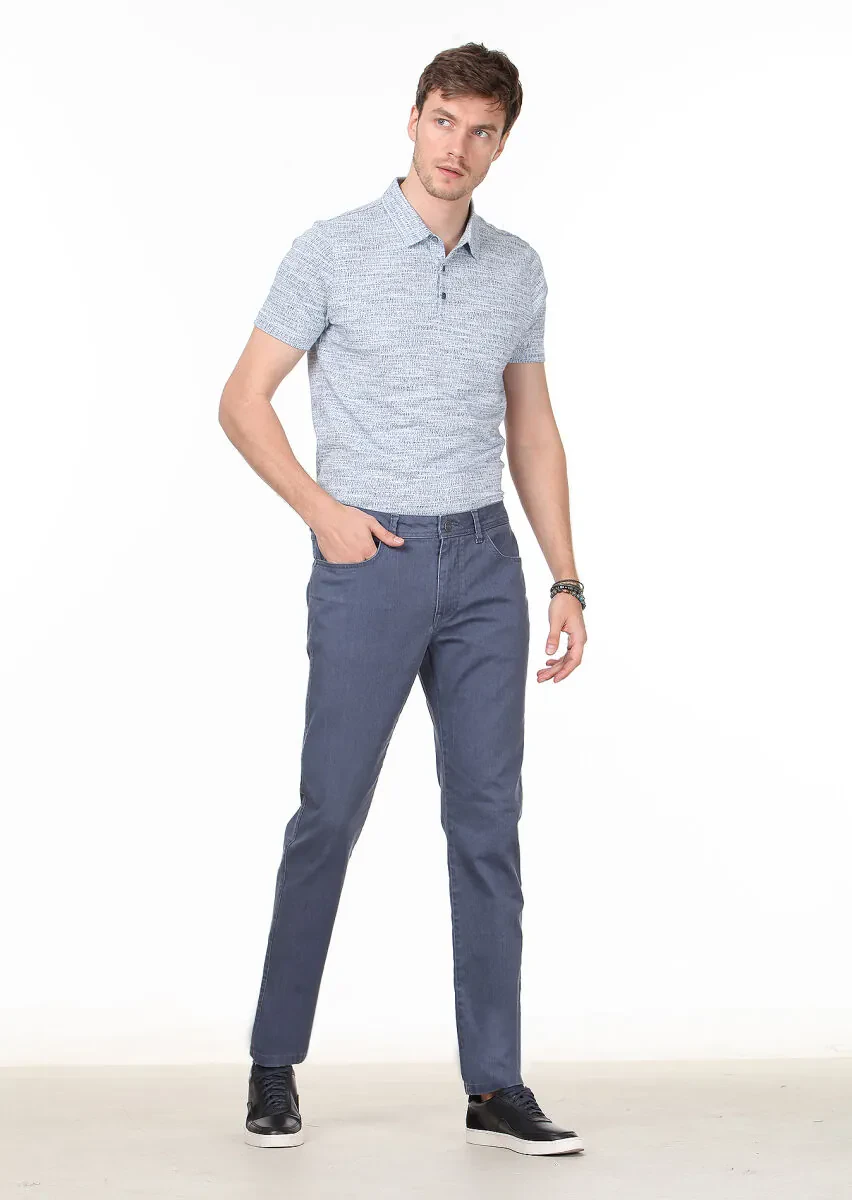 Grey Slim Fit Denim Cotton Blended Trousers - 1