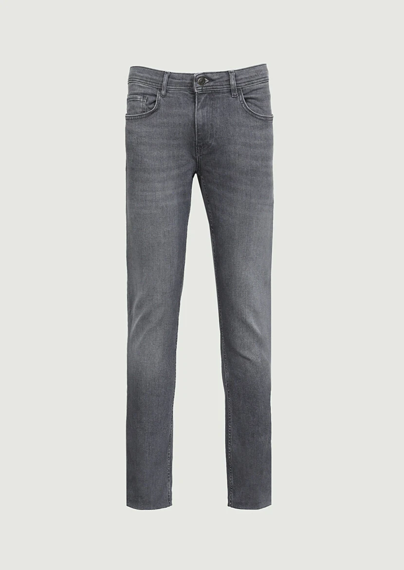 Grey Slim Fit Denim Cotton Blended Trousers - 6