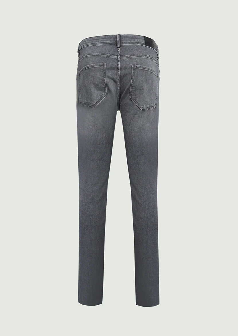 Grey Slim Fit Denim Cotton Blended Trousers - 7