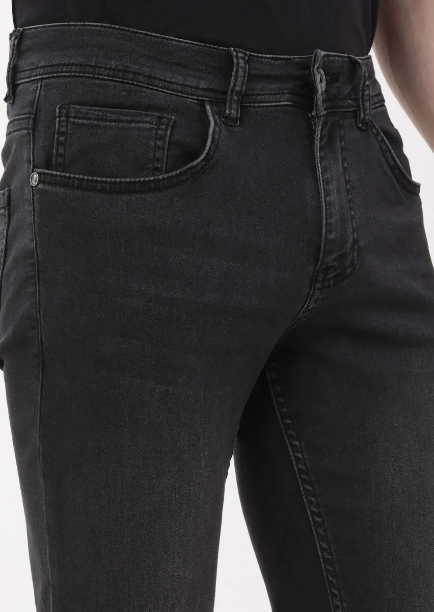 Grey Slim Fit Denim Cotton Blended Trousers - 2