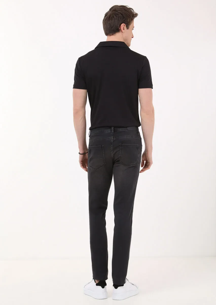 Grey Slim Fit Denim Cotton Blended Trousers - 4