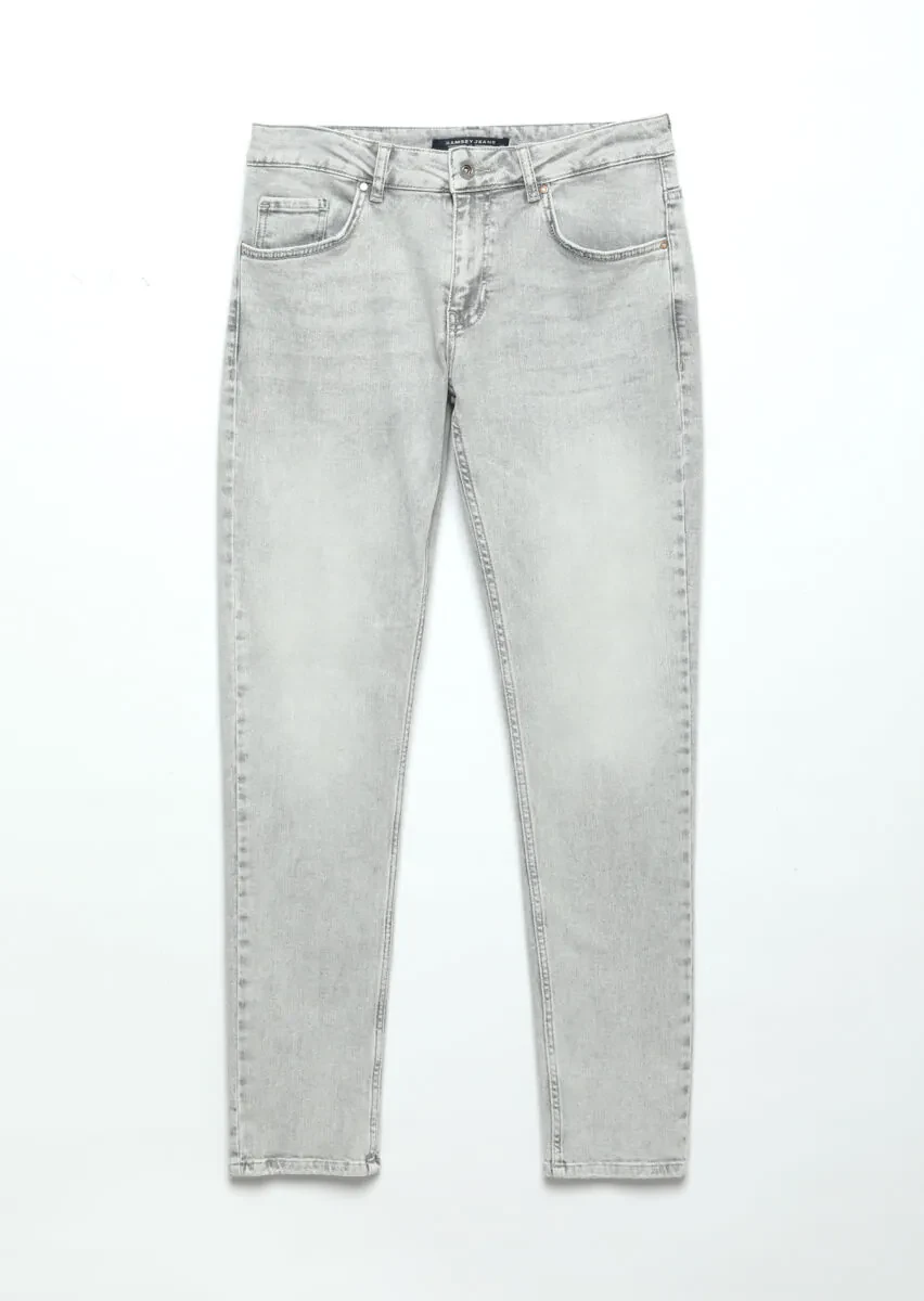 Grey Slim Fit Denim Cotton Blended Trousers - 6
