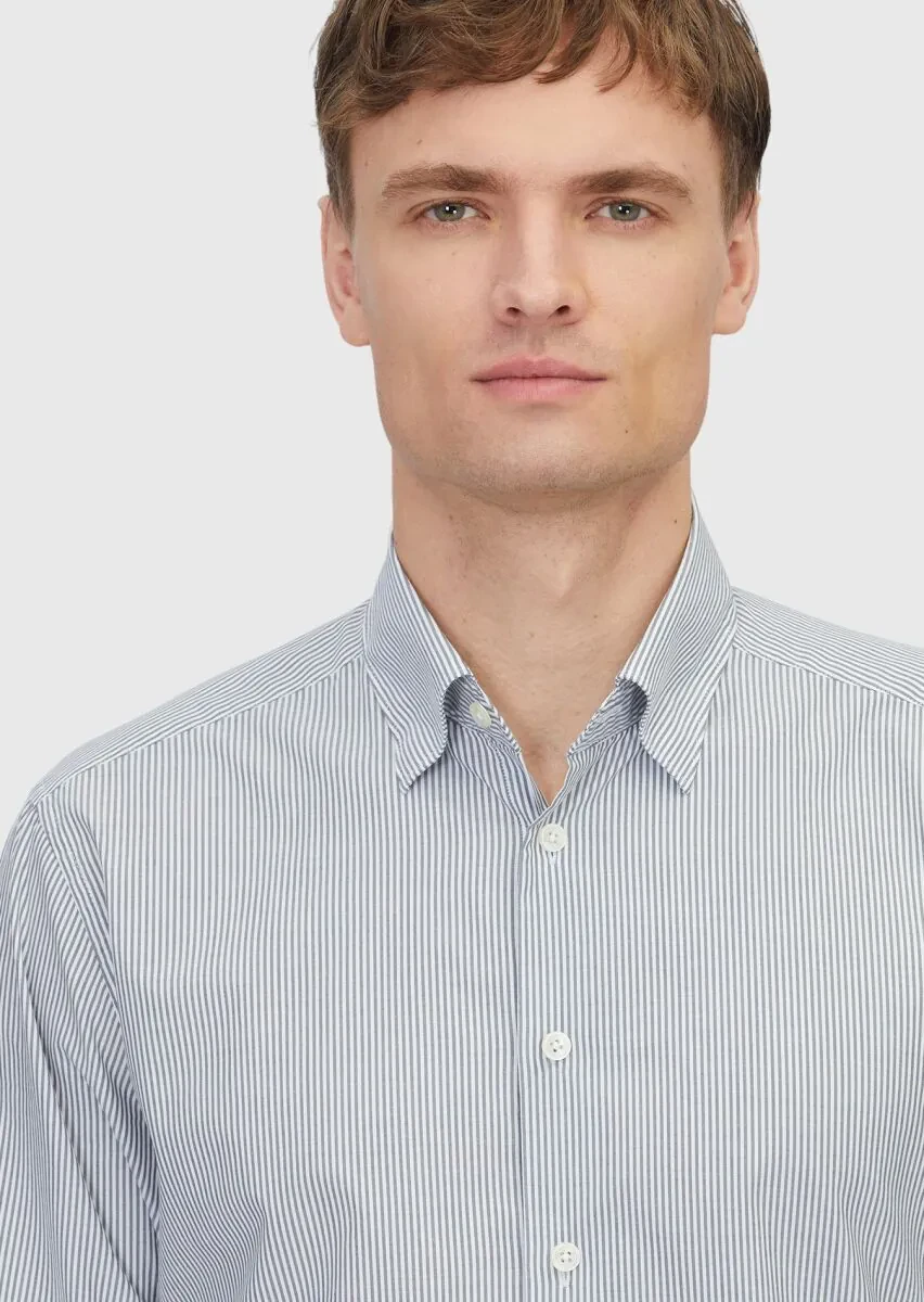 Grey Striped Casual Fit Weaving Casual 100% Cotton Shirt - 3