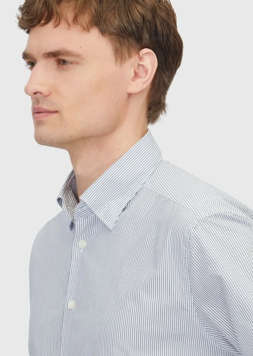 Grey Striped Casual Fit Weaving Casual 100% Cotton Shirt - 4