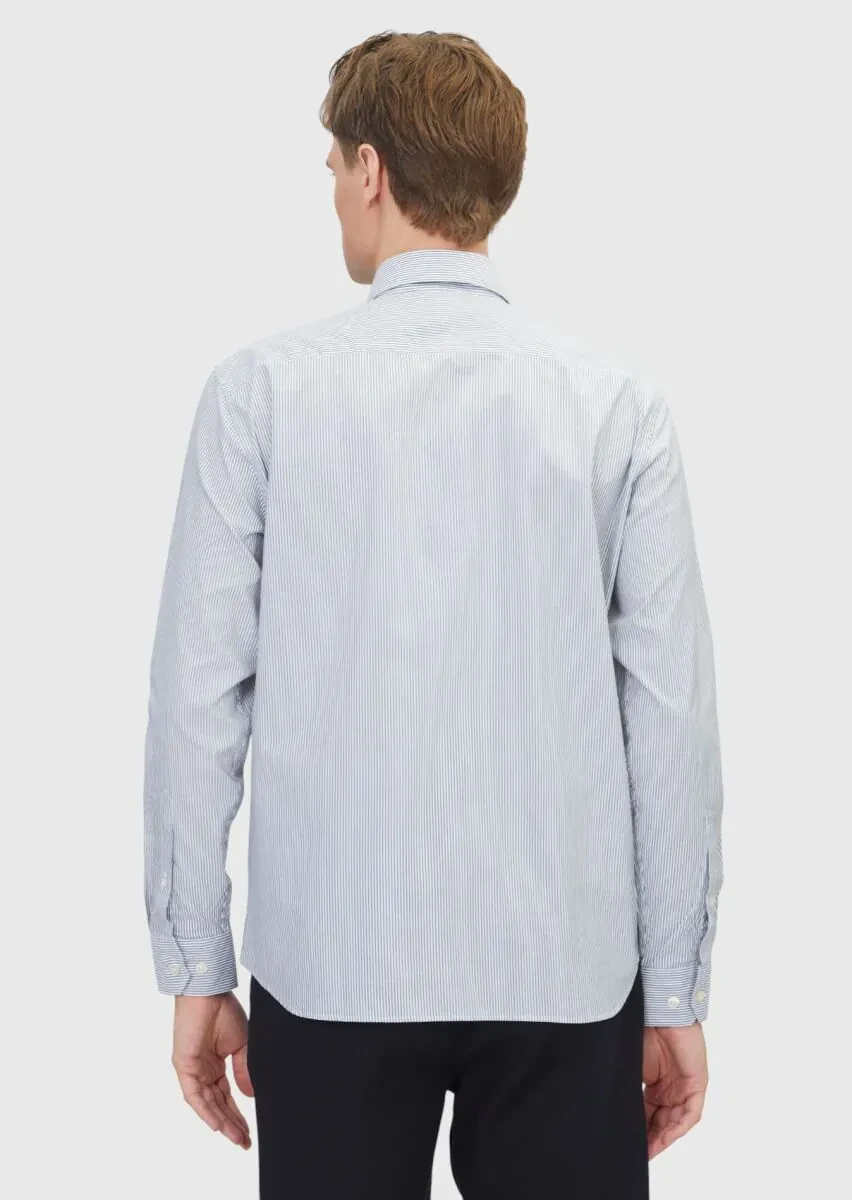 Grey Striped Casual Fit Weaving Casual 100% Cotton Shirt - 6