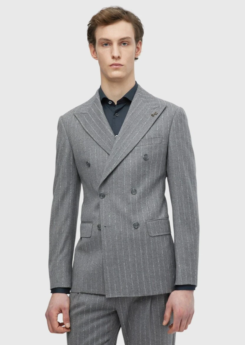 Grey Striped Comfort Fit Wool Blended Suit - RAMSEY