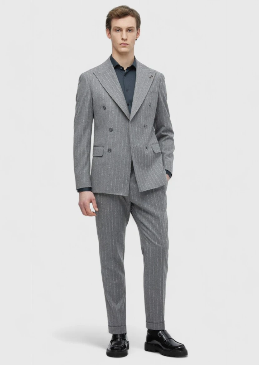 Grey Striped Comfort Fit Wool Blended Suit - RAMSEY
