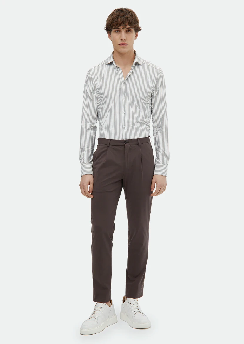 Grey Striped Regular Fit Knitting Classical Shirt - RAMSEY