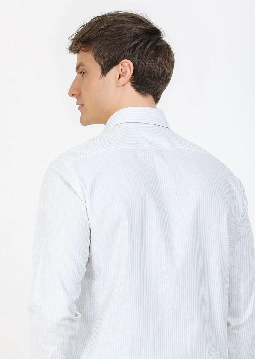 Grey Striped Regular Fit Weaving Classical 100% Cotton Shirt - 5