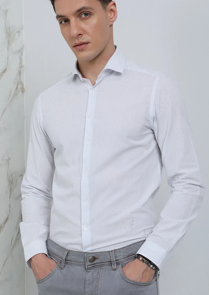 Grey Striped Slim Fit Weaving Casual Cotton Blended Shirt - 2