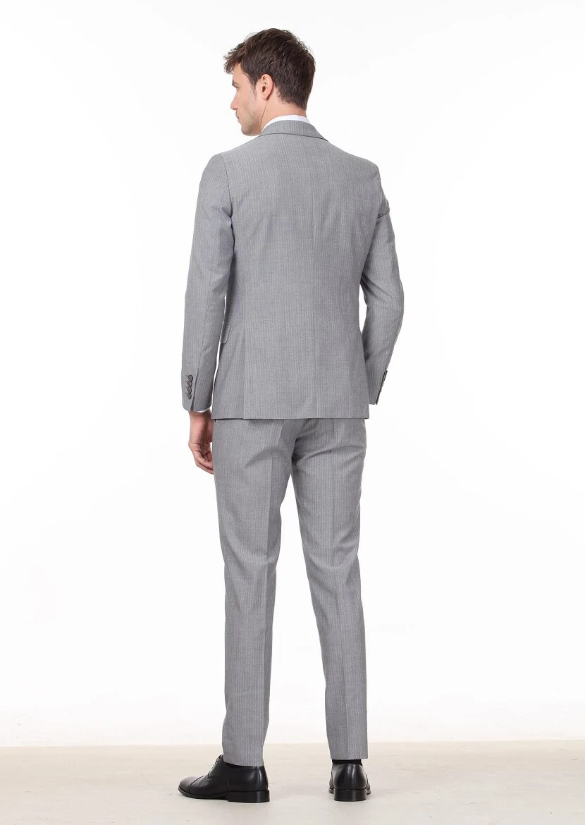 Grey Striped Thin&Taller Slim Fit 100% Wool Suit - 4