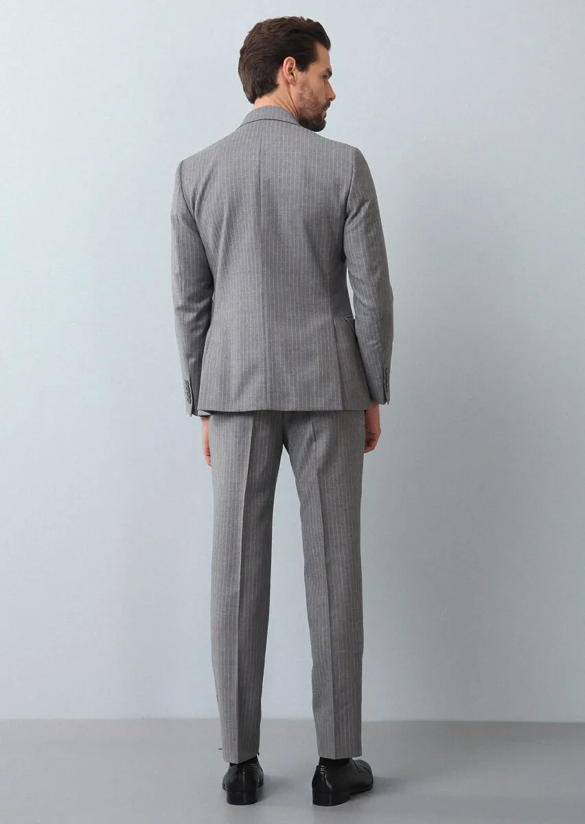Grey Striped Zeroweight Slim Fit 100% Wool Suit - 5
