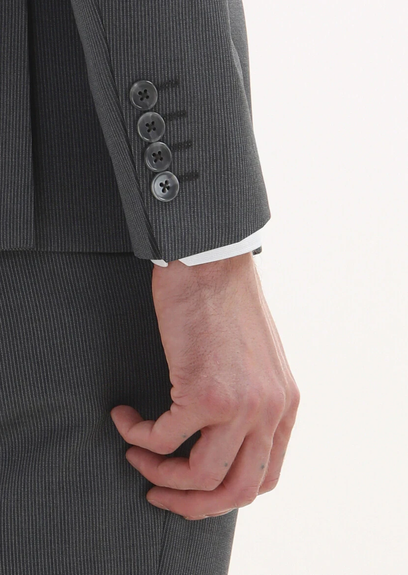 Grey Striped Zeroweight Slim Fit 100% Wool Suit - 4