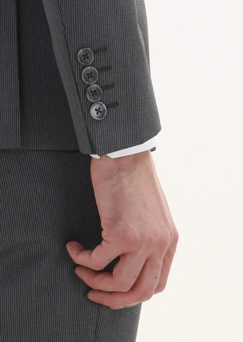 Grey Striped Zeroweight Slim Fit 100% Wool Suit - 4