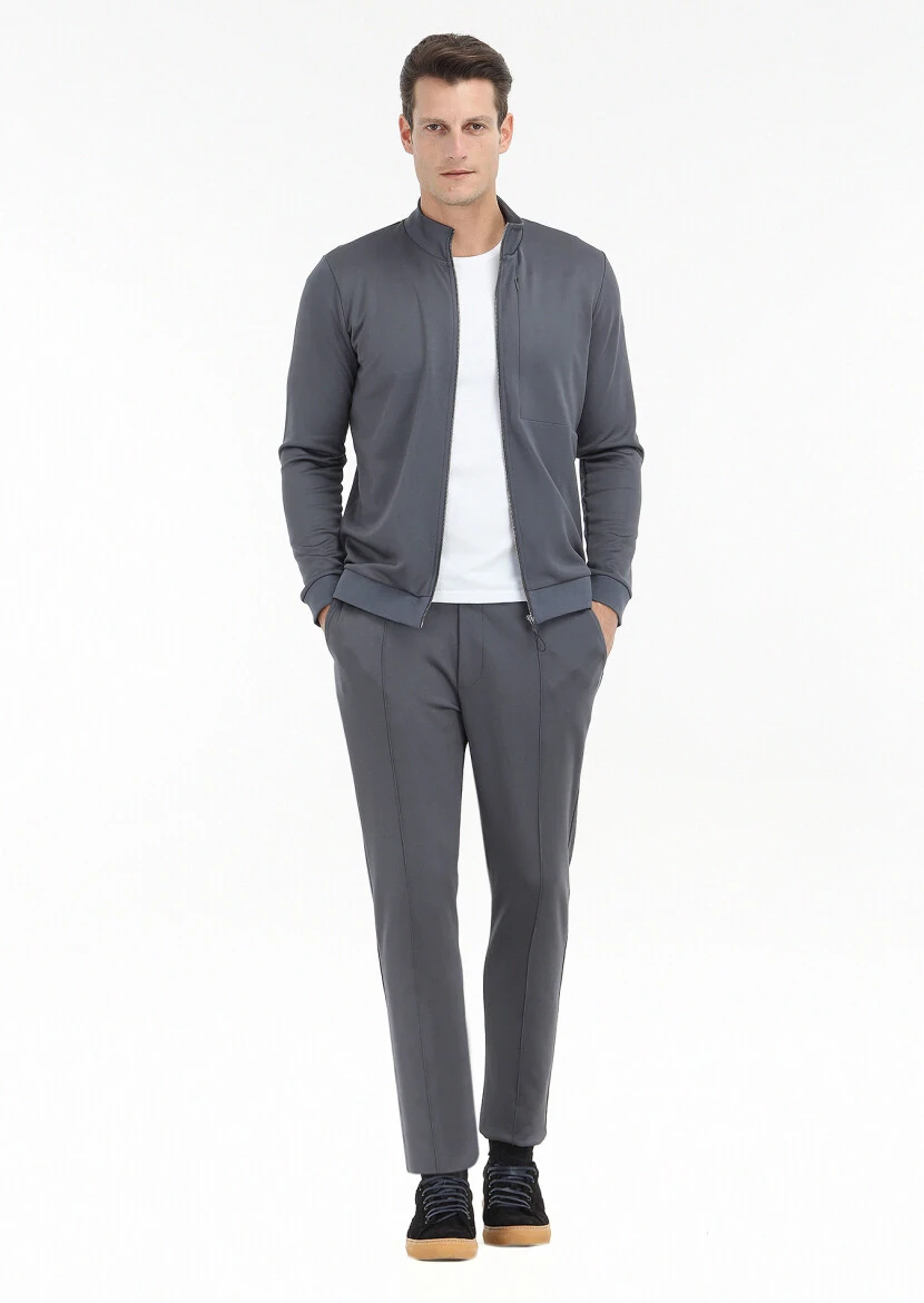 Grey Turtleneck Plain Sweatshirt - 1