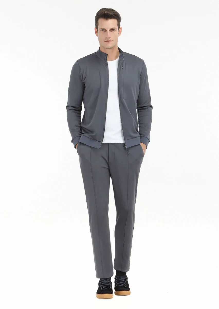 Grey Turtleneck Plain Sweatshirt - 1