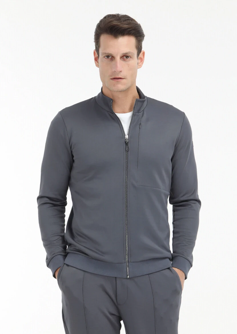 Grey Turtleneck Plain Sweatshirt 