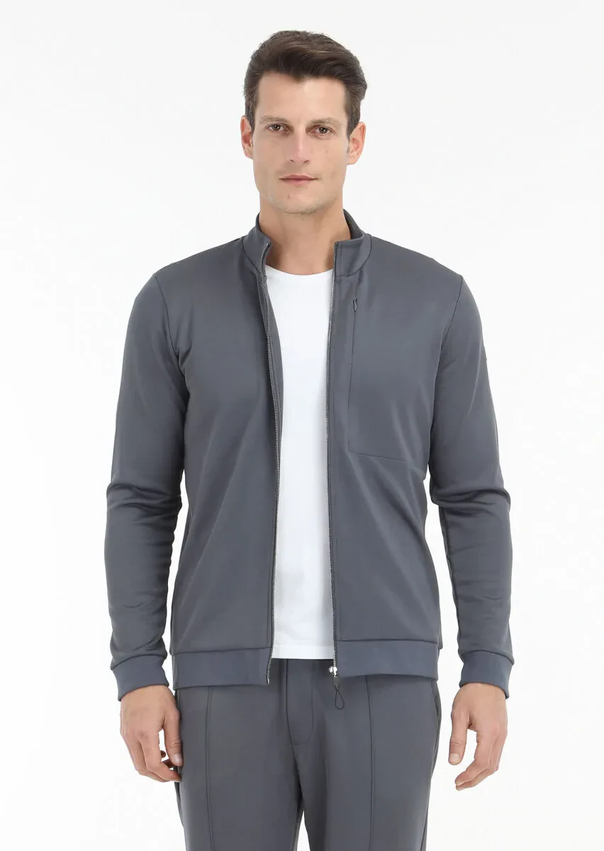 Grey Turtleneck Plain Sweatshirt - 3