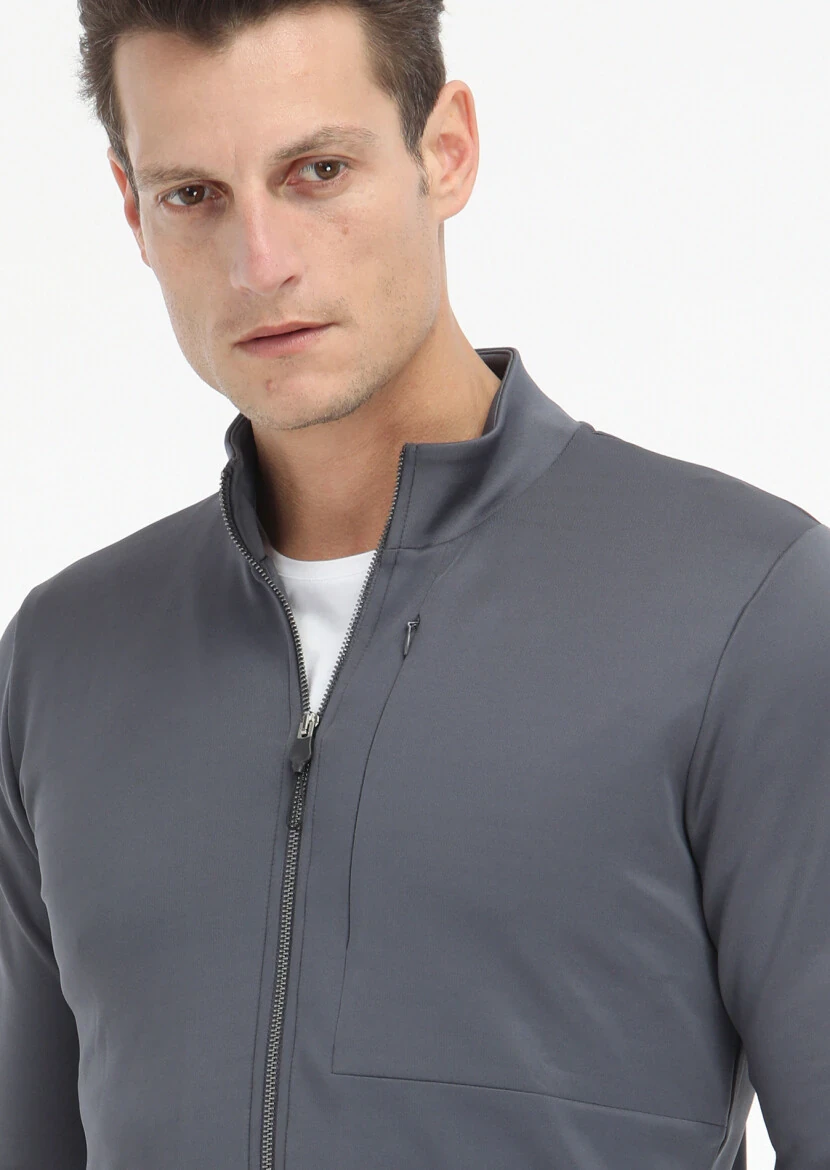 Grey Turtleneck Plain Sweatshirt - 4