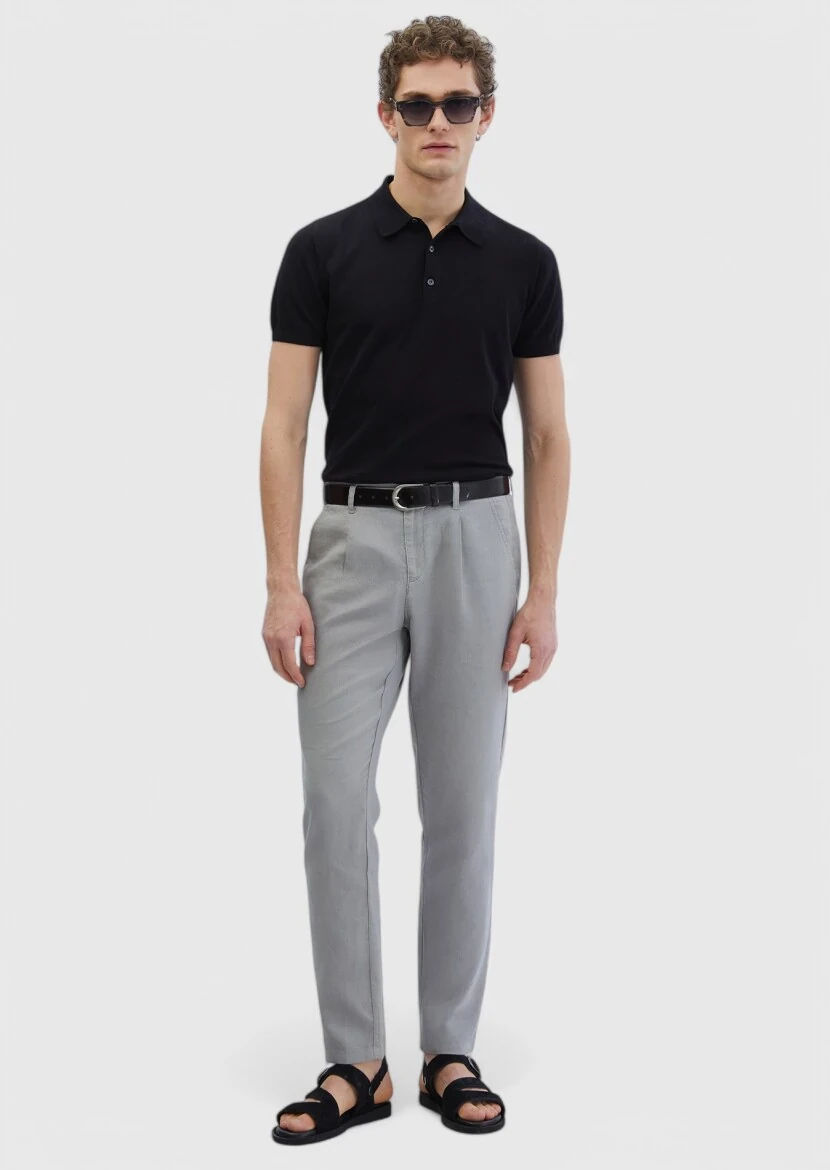 Grey Weaving Jogging Fit Casual 100% Linen Trousers - RAMSEY