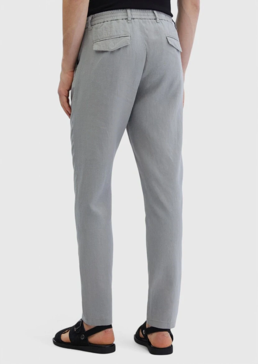 Grey Weaving Jogging Fit Casual 100% Linen Trousers - 5