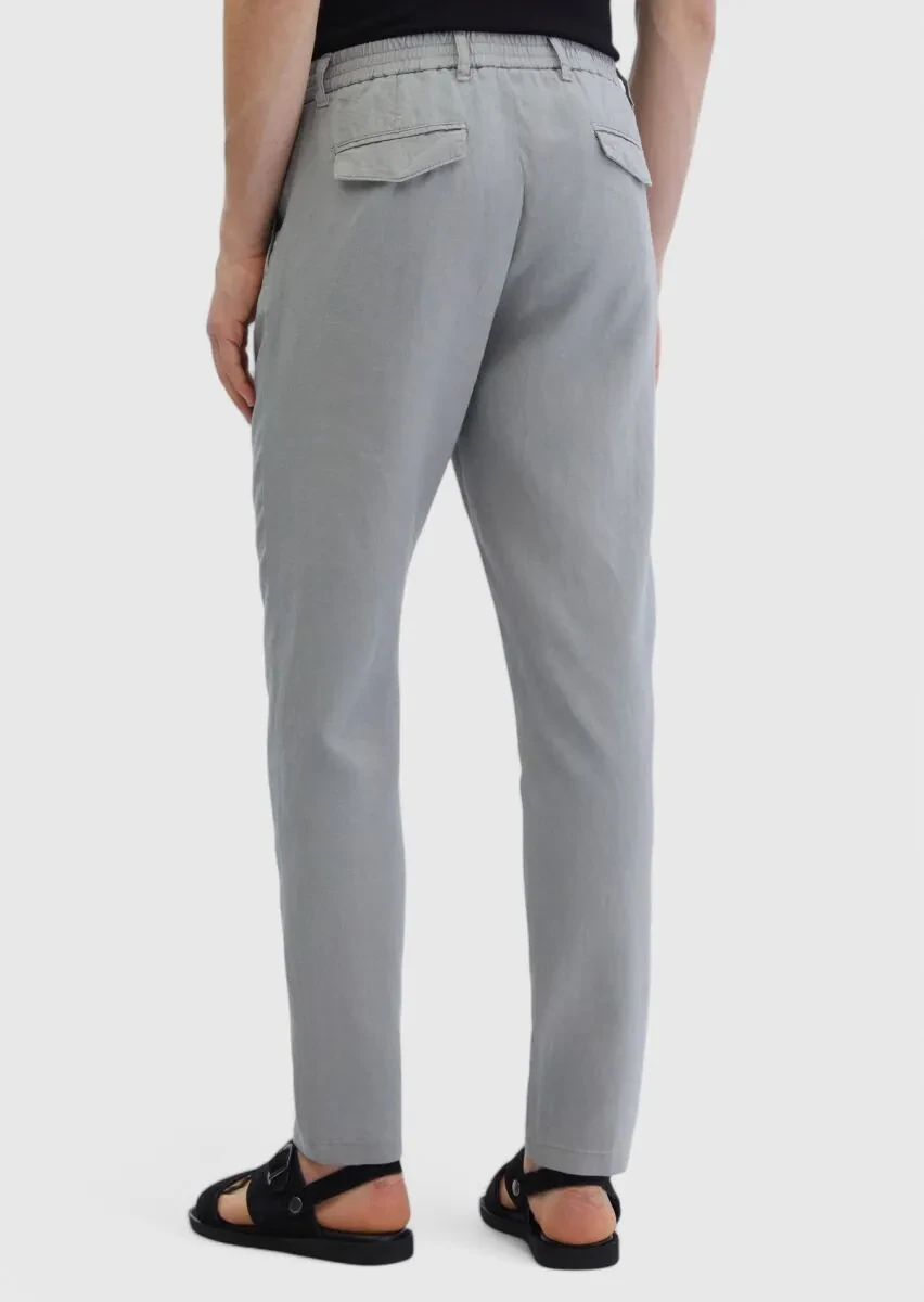 Grey Weaving Jogging Fit Casual 100% Linen Trousers - 5