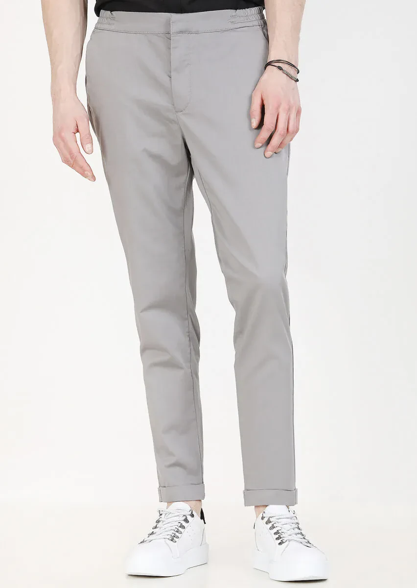 Grey Weaving Jogging Fit Casual Cotton Blended Trousers - 2
