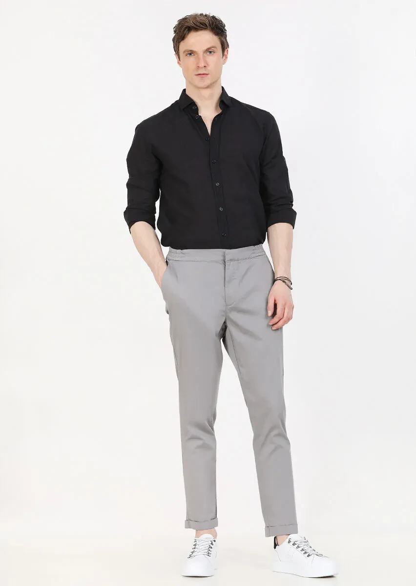 Grey Weaving Jogging Fit Casual Cotton Blended Trousers - 3