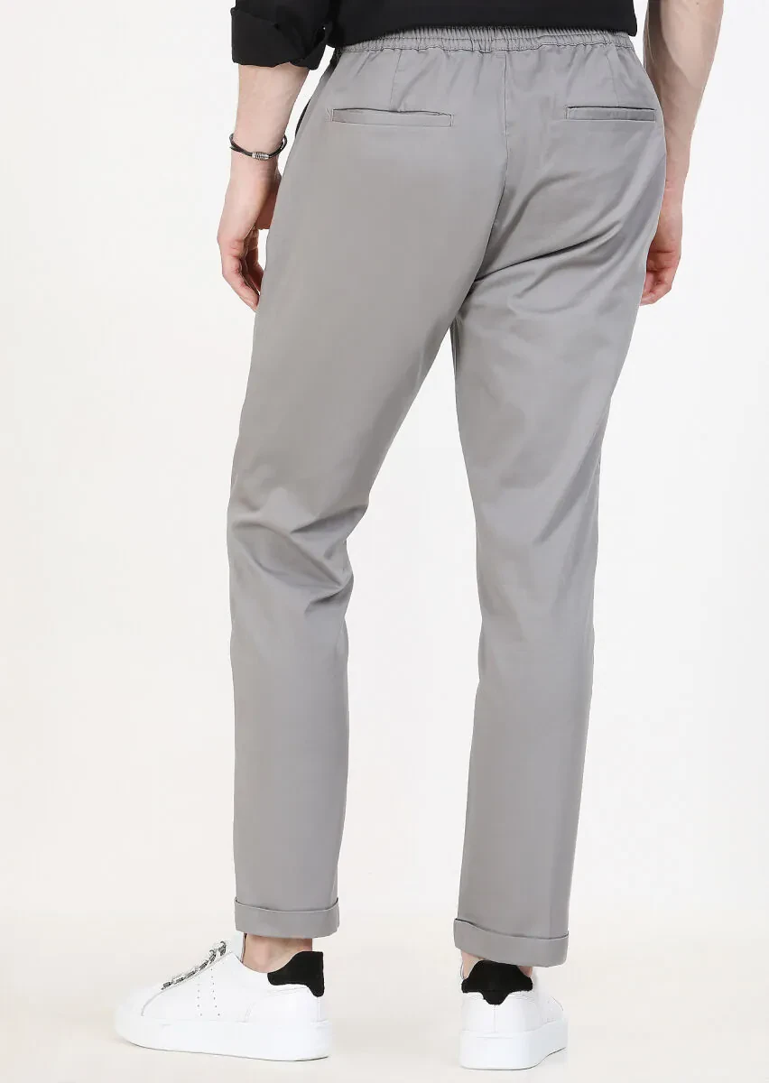 Grey Weaving Jogging Fit Casual Cotton Blended Trousers - 5