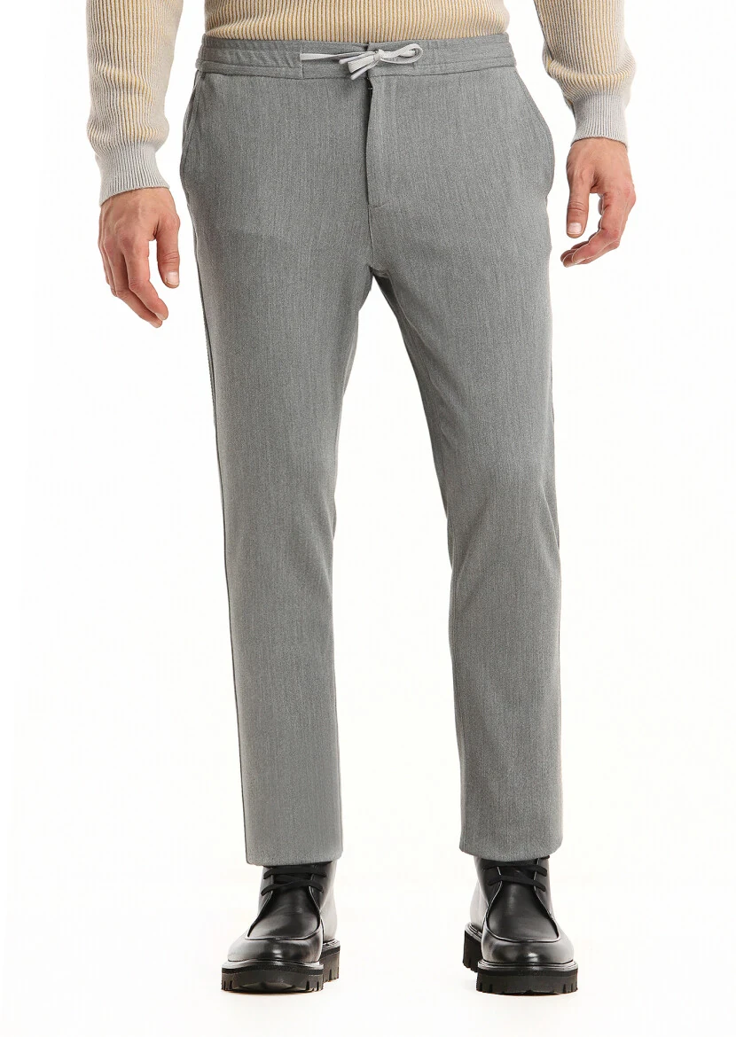 Grey Weaving Jogging Fit Casual Trousers - 1