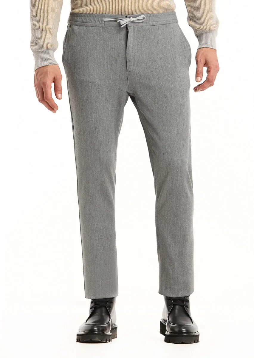 Grey Weaving Jogging Fit Casual Trousers - 1