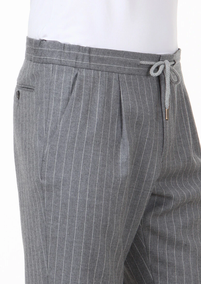 Grey Weaving Jogging Fit Casual Wool Blended Trousers - 3