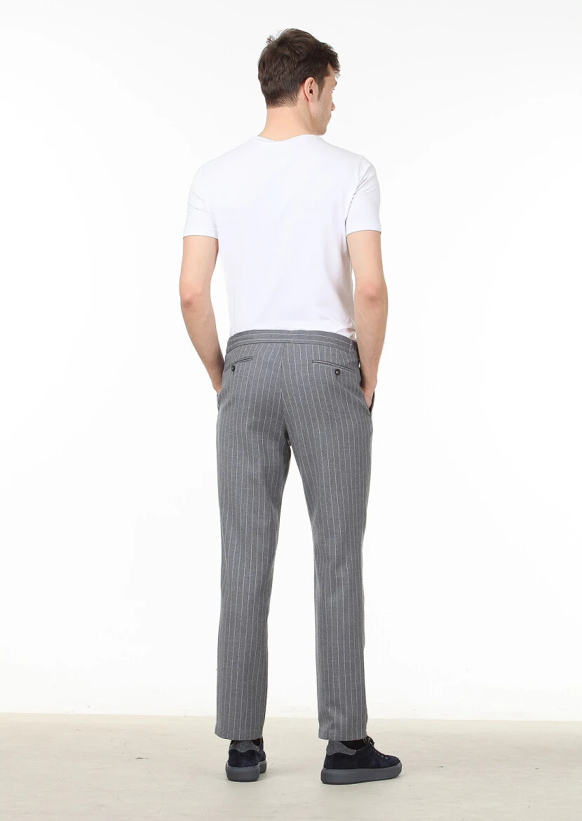 Grey Weaving Jogging Fit Casual Wool Blended Trousers - 4