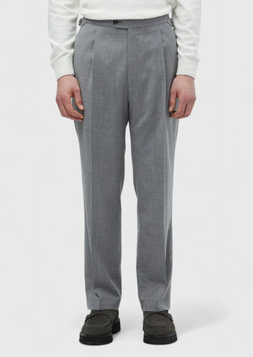 Grey Weaving Regular Fit Casual 100% Wool Trousers - RAMSEY