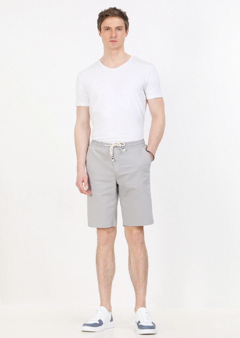 Grey Weaving Regular Fit Casual Cotton Blended Bermuda - 1