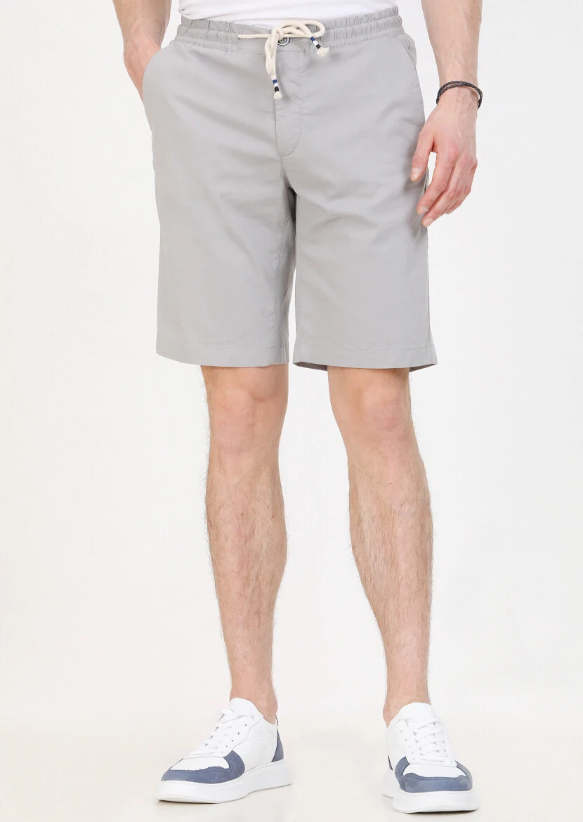 Grey Weaving Regular Fit Casual Cotton Blended Bermuda 