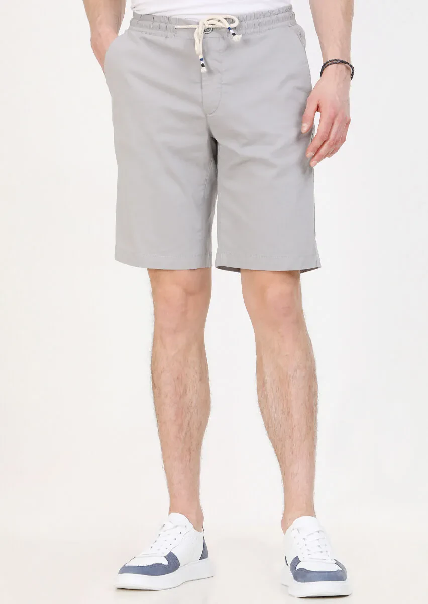 Grey Weaving Regular Fit Casual Cotton Blended Bermuda - 2