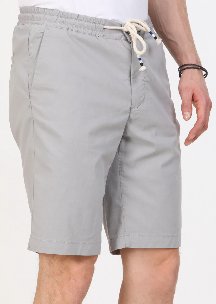 Grey Weaving Regular Fit Casual Cotton Blended Bermuda - 3