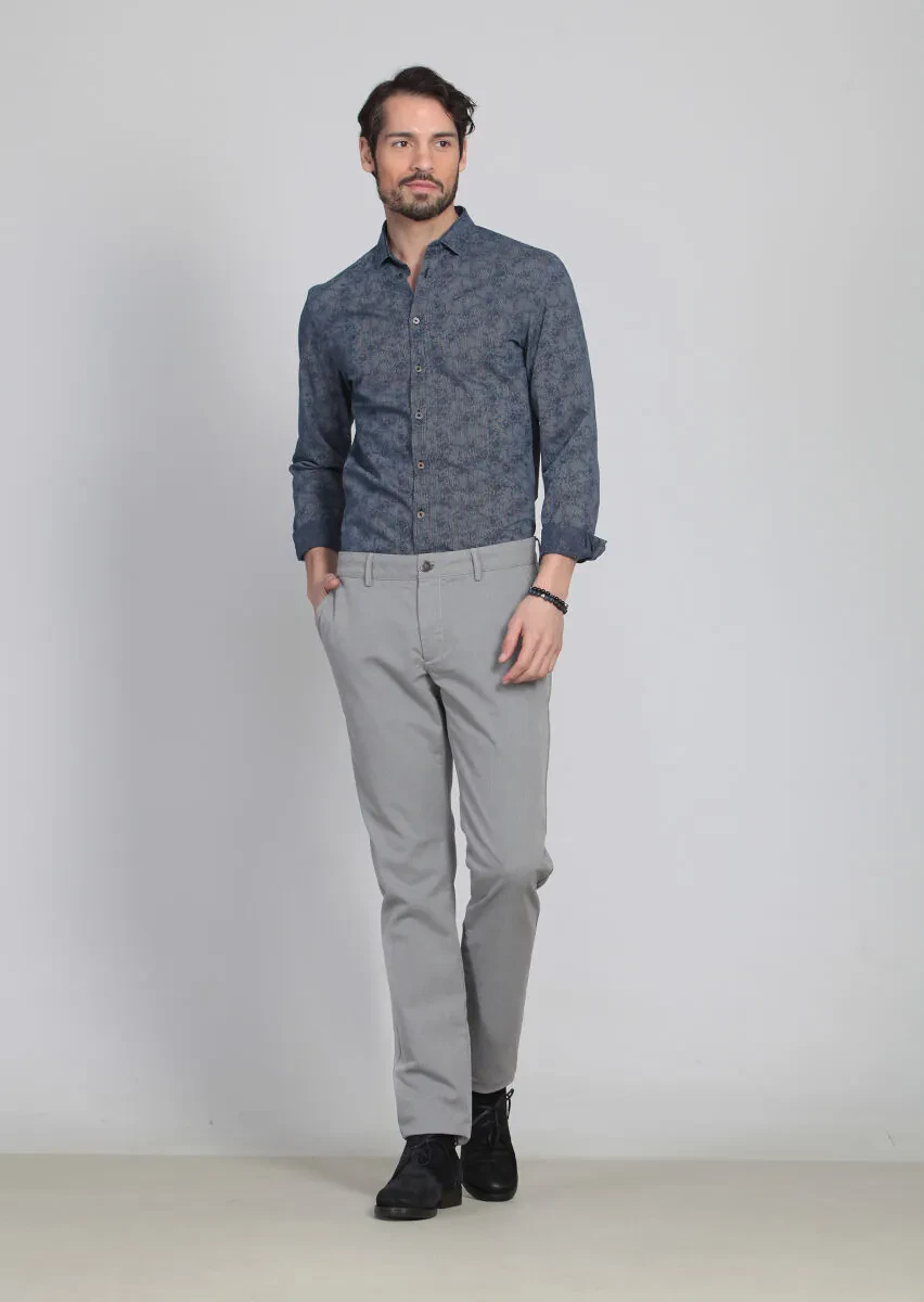 Grey Weaving Regular Fit Casual Cotton Blended Trousers - 1