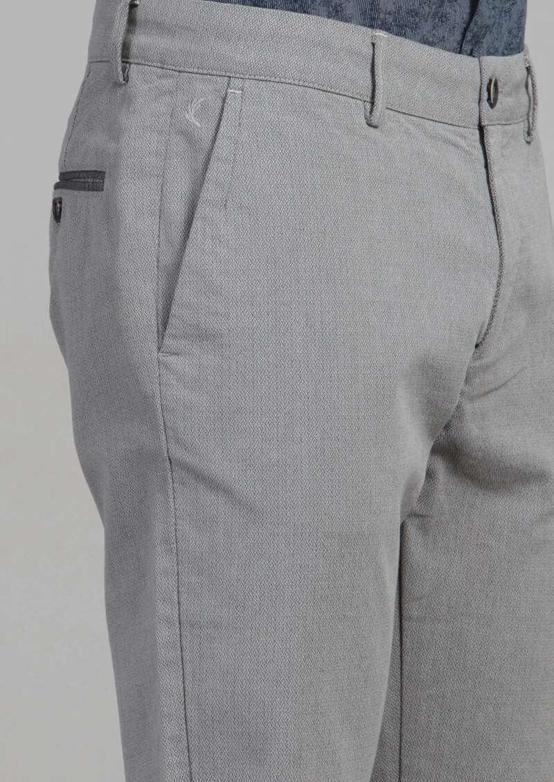Grey Weaving Regular Fit Casual Cotton Blended Trousers - 4