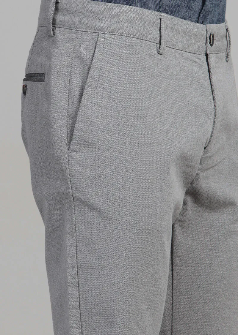 Grey Weaving Regular Fit Casual Cotton Blended Trousers - 4