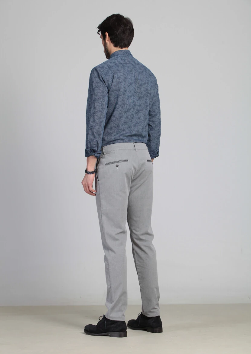 Grey Weaving Regular Fit Casual Cotton Blended Trousers - 5