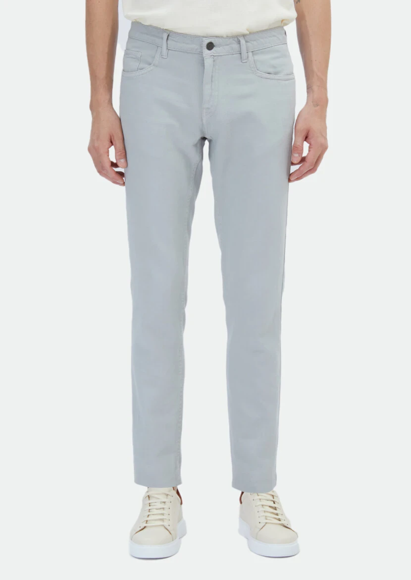 Grey Weaving Regular Fit Casual Cotton Blended Trousers - RAMSEY