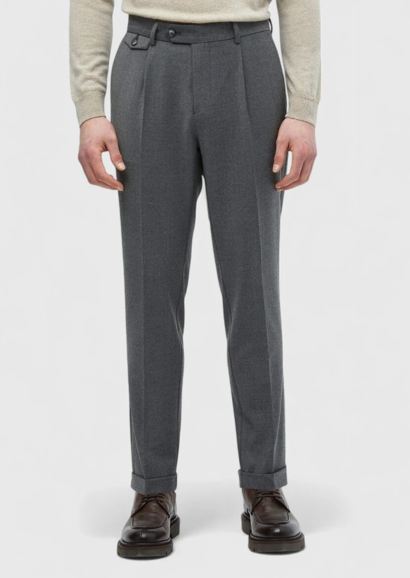 Grey Weaving Regular Fit Casual Wool Blended Trousers 