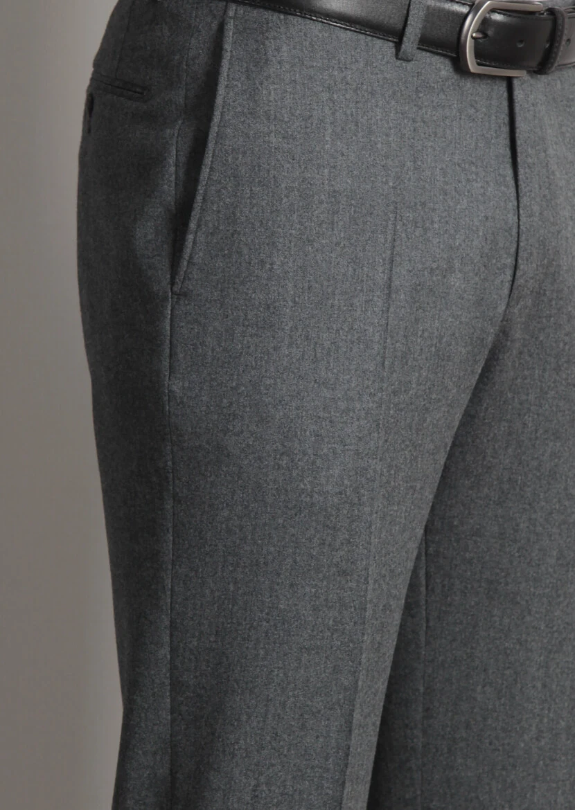 Grey Weaving Regular Fit Classical 100% Wool Trousers - 4