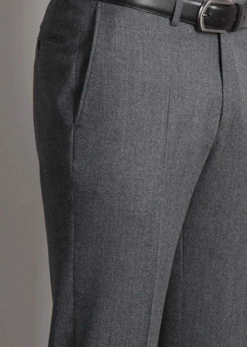 Grey Weaving Regular Fit Classical 100% Wool Trousers - 4