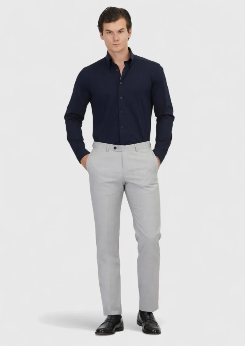 Grey Weaving Regular Fit Classical 100% Wool Trousers - 1