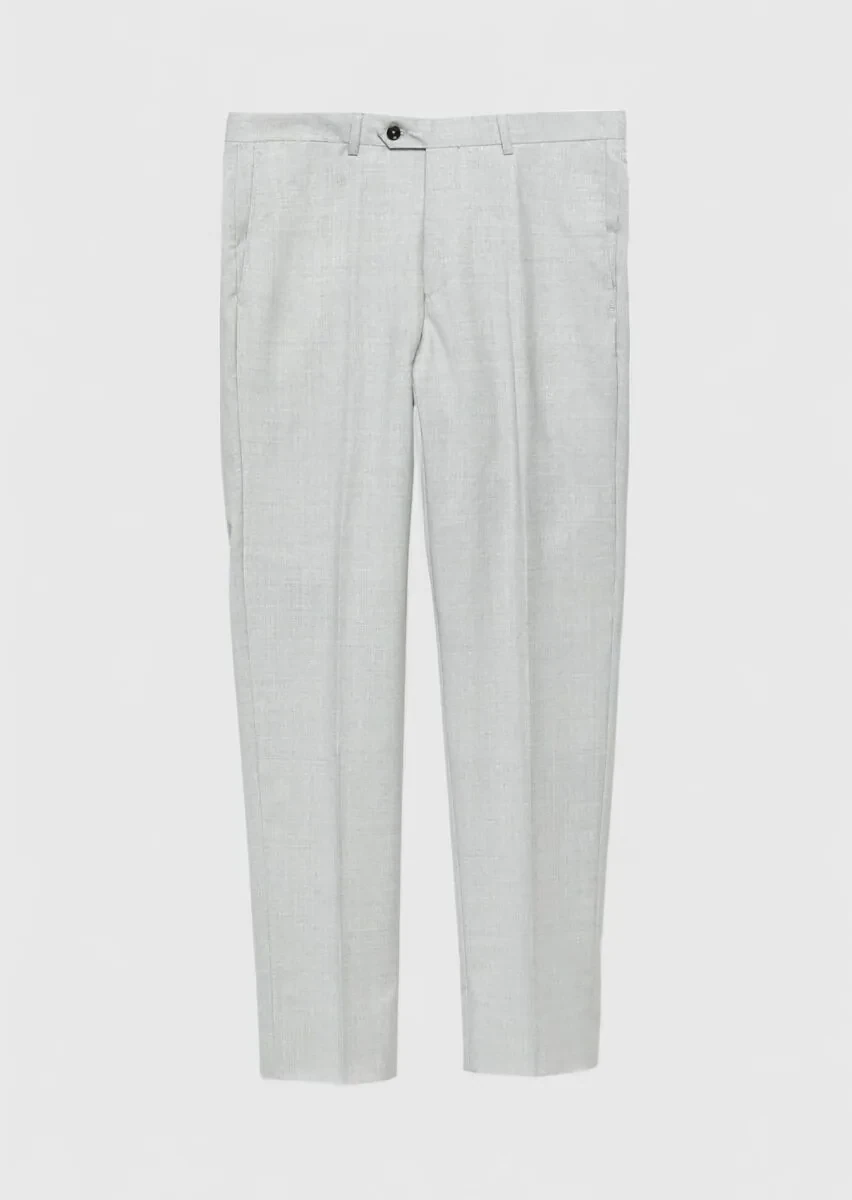Grey Weaving Regular Fit Classical 100% Wool Trousers - 5